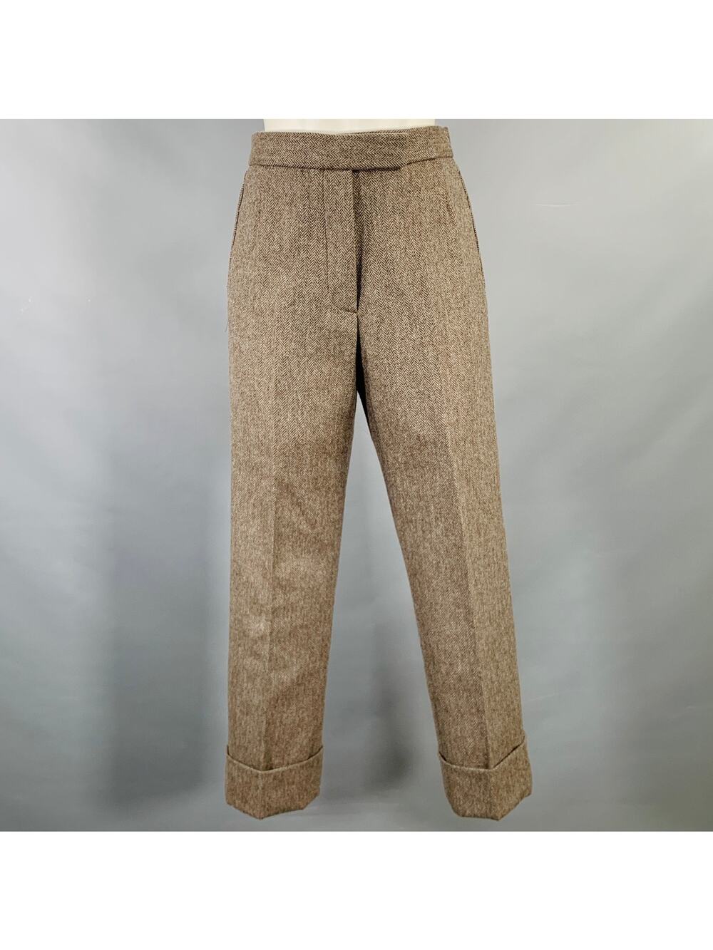 THOM BROWNE Size 2 Brown Olive Wool Herringbone Flat Front Dress Pants